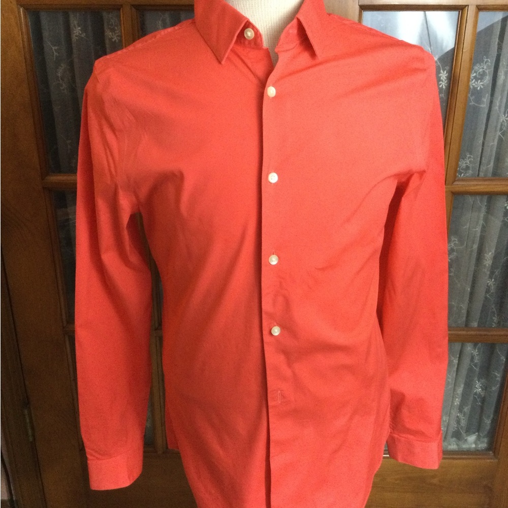 EXPRESS 1MX MENS ORANGE EXTRA SLIM FIT LONG SLEEVED SHIRT SIZE M